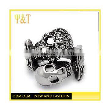 Jingli Jewelry Cheap Wholesale Stainless Steel Vintage Punk Double Skull Head Mens Womens Biker Rings (HS-029)