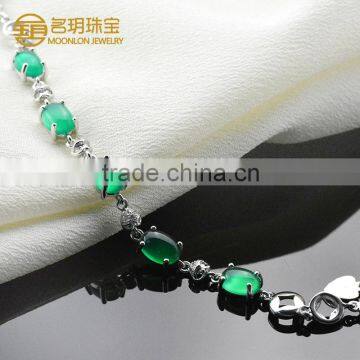 925 Sterling Silver Green Chalcedony Bracelet, Charm Bracelets for Women photo-2