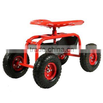 Red Rolling Shop Cart with 360 Degree Swivel Seat & Tool Tray