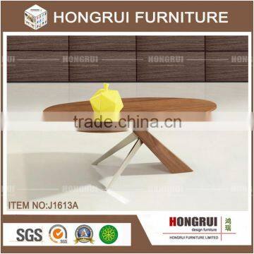 Chinese cheap simple oval MDF wooden coffee table modern design,Living room wooden top metal leg coffee table