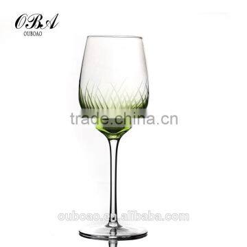 Handmade engraved Green bordeaux wine glass for best dringking glasses