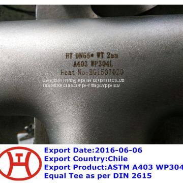 ASTM A403 WP304L Equal Tee as per DIN 2615