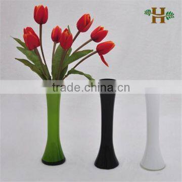 Handmade long simple glass vase for office table decoration, wholesale colored glassware