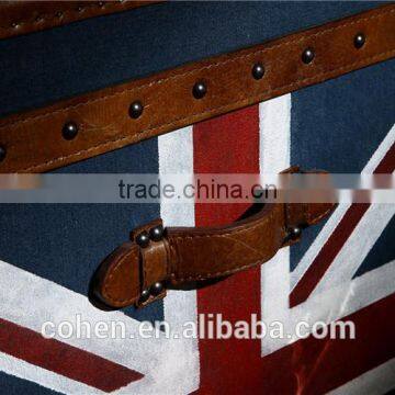 Europe Handmade Antique UK Flag Fabric and Leather Decorative Storage Trunk photo-5