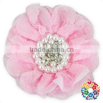 Fashion Turquoise Lace Flower Jewelry Decorative Handmade Rhinestone Fabric Flower photo-3