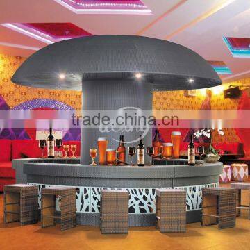 Unique PE rattan outdoor whiskey bar round table with chairs