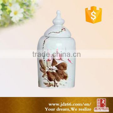 Flower painting in white container ceramic storage jar