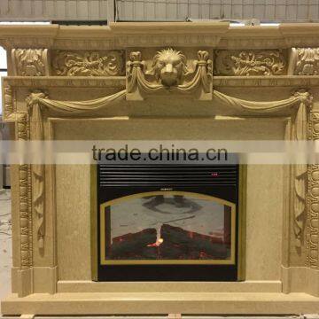 Beige marble indoor freestanding fireplace