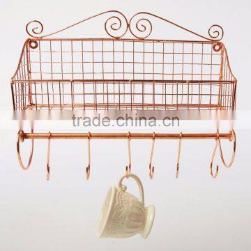 VINTAGE COPPER STORAGE BASKET SHELF UNIT WALL HUNG KITCHEN WIRE BASKET