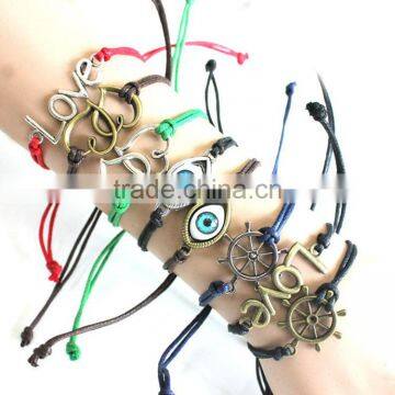 vintage love letter heart evil eye rudder charms bracelet adjustable customized charm wax cord bracelet