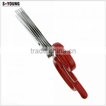 61019 New Design And High Quality Snipping Shearing Plastic Household Kitchen Stainless Steel 5 Blades Herb Scissors photo-2