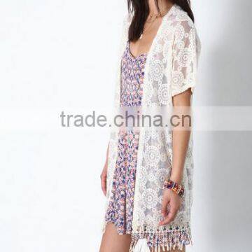 Spring Embroidered Fringe Lace Kimono Short Sleeve Small Women Coat photo-2