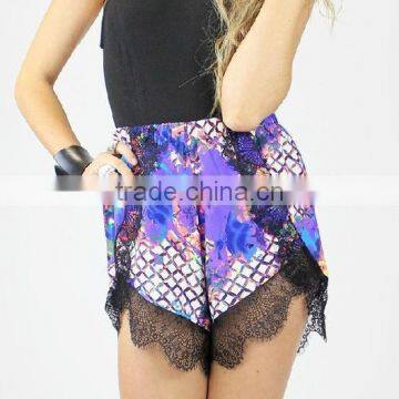 women lace faldas y shorts 2015 hot summer Beach culottes Blue Print Flower female Short Pantskirt Mini Skort feminino Shorts