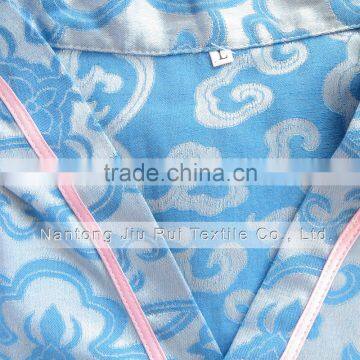 Bule/Rich Floral Pattern Sweat Steaming Clothes V-Neck Jacquard Family Pajama Set Short Sleeve Women/Men Pajamas photo-3