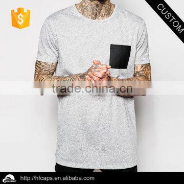 Blank Bamboo Leather Pocket Men Longline T Shirt