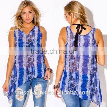 2016 Women Snake Print Chiffon Party Tank Top photo-6