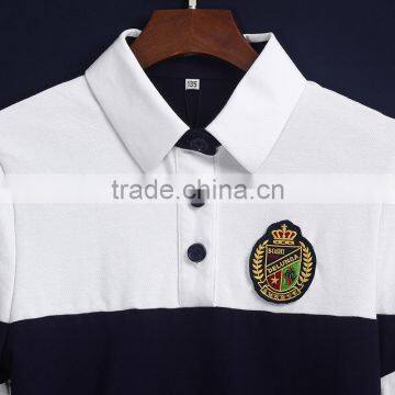 Custom White And Navy Blue Cotton School Uniform Polo Shirts photo-3