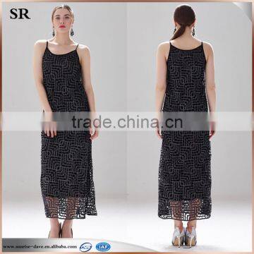ladies crochet black long fashion evening party dress