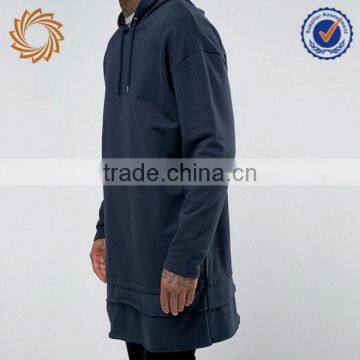 High Quality 280 Gsm Long Line With Hood Custom Men Hoodies 50% Cotton photo-2