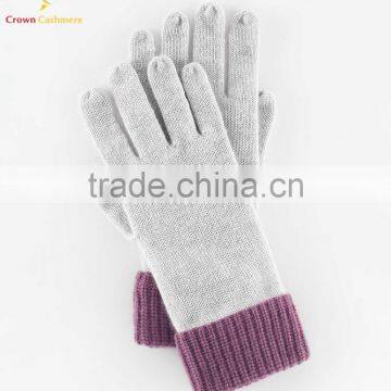 Ladies Cashmere Knitted Mitten Gloves Color Block Knitted Mittens photo-2
