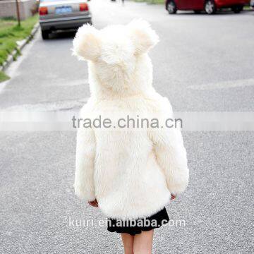 Hooded Winter Fur Jacket Girls European Style Fur Coat Autumn Kids Plush Jacket Thick Padded White Black Leopard Rabbit Ear photo-3