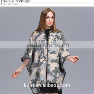 Oversized Sweater Cardigan Camouflage Palermo Runway Catwalk Street Snap Knitted Cardigan Plaid Cape Poncho Shawl Women Lady photo-2