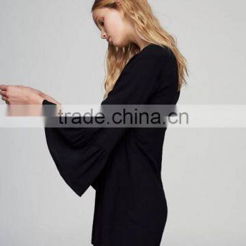 Runwaylover 5041 Deep V-neck Black Flouncing Sleeve Playsuit photo-2