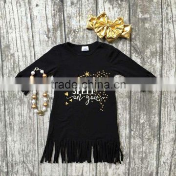 baby girls spring Fall dress dress girls I put a spell on you tassel dress baby children black tassel dress with accessories