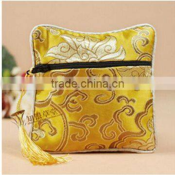 Yellow Zipper pouch bags, jewelry silk pouch bags, gift silk pouch CH064