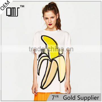 Round neck and short sleeves longline banana motif pattern blouse