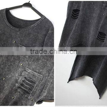 Casual Short in Front Long in Back Short Sleeve Chiffon Black T-Shirt photo-3