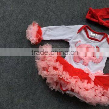 2016 New Valentine's Day Baby Girls Heart Elephant Red Ruffle Infant Romper Kids Wear Hot Sell With Matching Headband Sets photo-3
