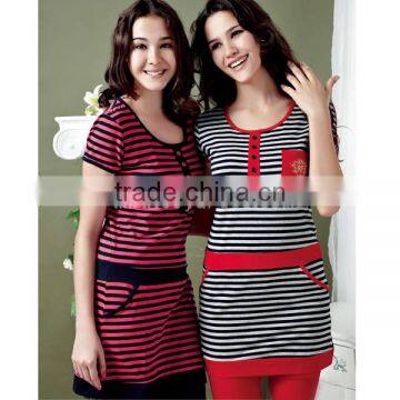 2014 New fashion yarn dyed striped women pajamas