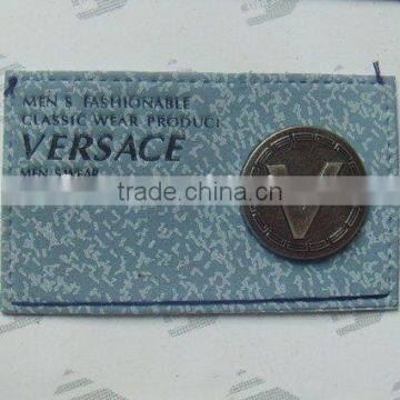 Wholesale embossed clothing leather patches, PU leather jeans label patches