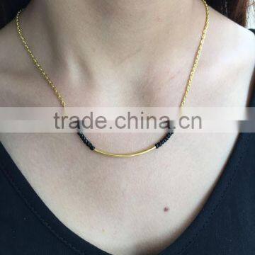 Black Beaded Simple Chain Necklace Tube Pendant Necklace