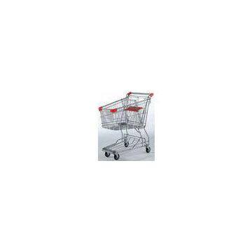 Galvanized Supermarket Shopping Cart 2 Tiers Grocery Store Baskets On Wheels