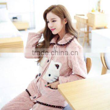 Top Quality Cartoon Pattern Print Fleece Women Pajamas Wholesale photo-2