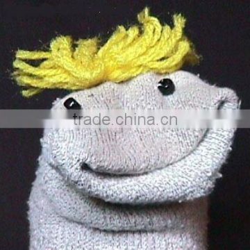 yellow hair knit sock hand puppet