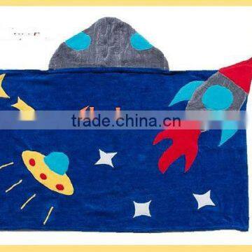 Fun Hooded Towel Space Hero Rocket Ship Galaxy Embroidery UFO Party Cotton Towel Boy Girl Toddler Towel Boy Girl Toddler Towel B