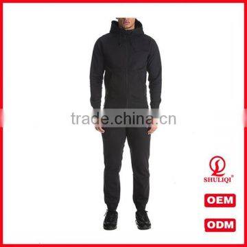 shuliqi custom gym skinny tracksuit mens sports plain cotton tracksuit for men in black