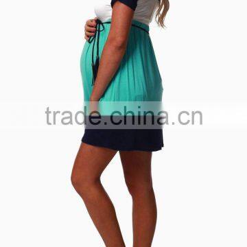 Belted Maternity Color Block Dress XYD2845 photo-3