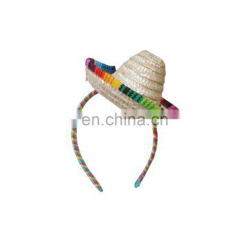 wholesale Adult fashion headdress rainbow mexican headpiece sombrero straw mini hats headband for party MFJ-0011