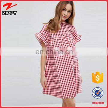 Alibaba china custom wholesale maternity red gingham smock dress