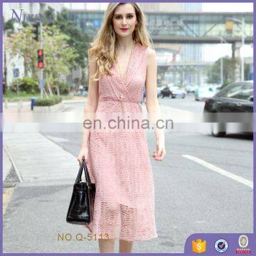 2018 New fashion one piece pattern lady pink long dress