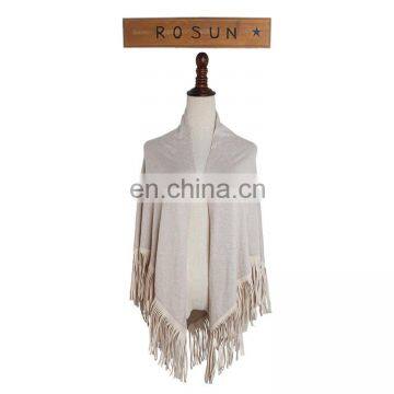 China women cashmere sweater poncho with fringe