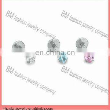 Stainless steel lip rings heart shaped crystal hot body piercing jewelry