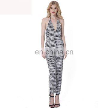 fashion 2017 black and white polka dot jumpsuit vintage design jumpsuit tight jumpsuit
