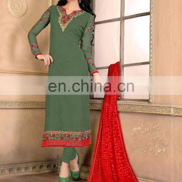 Green Colored Georgette Semi-stiched Salwar Suit For Party Wear