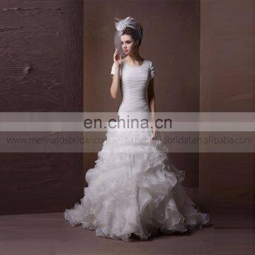 Graceful Square Neck Fish Style DelicateRuffle ORG Wedding Dress With Chapel Train