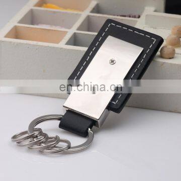 Customized logo leather metal keychain with multi-rings